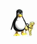 Tux penguin with guide dog